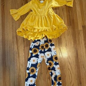 Vibrant Yellow Cotton Blend Top and Adorable Sunflower Leggings